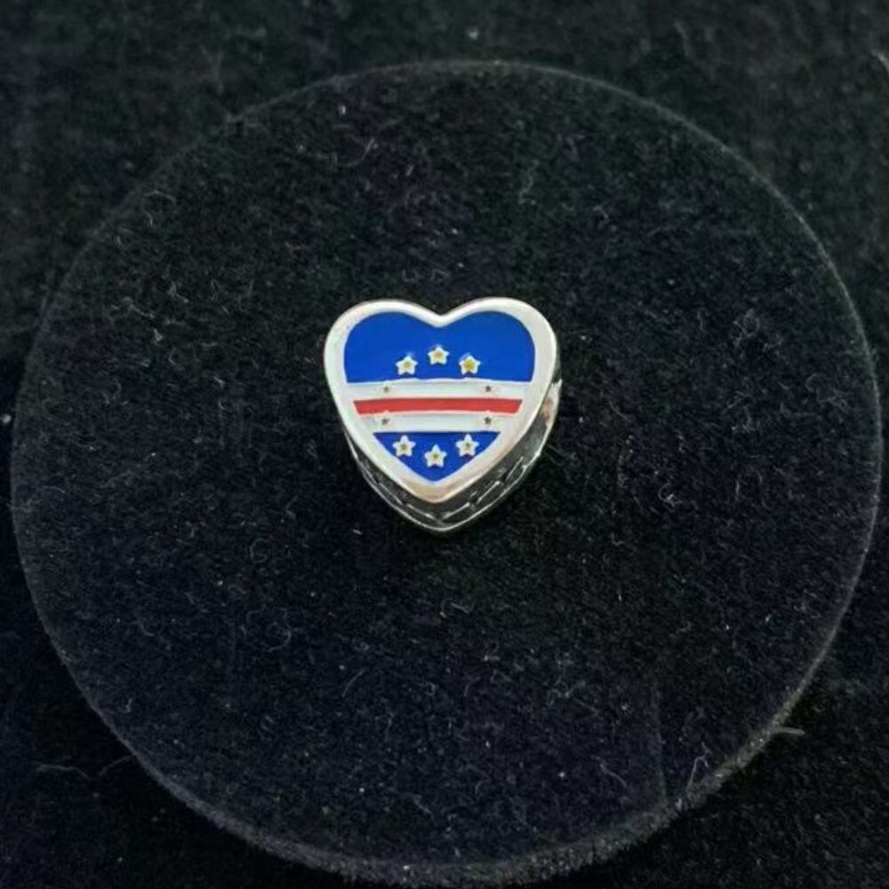 Pandora Cape Verde Flag Heart Charm S925 Sterling Silver Jewelry for Bracelet